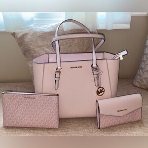 NWT Michael Kors Charlotte 3 in 1 Tote Shoulder Bag + 2 Crossbodys Powder Blush